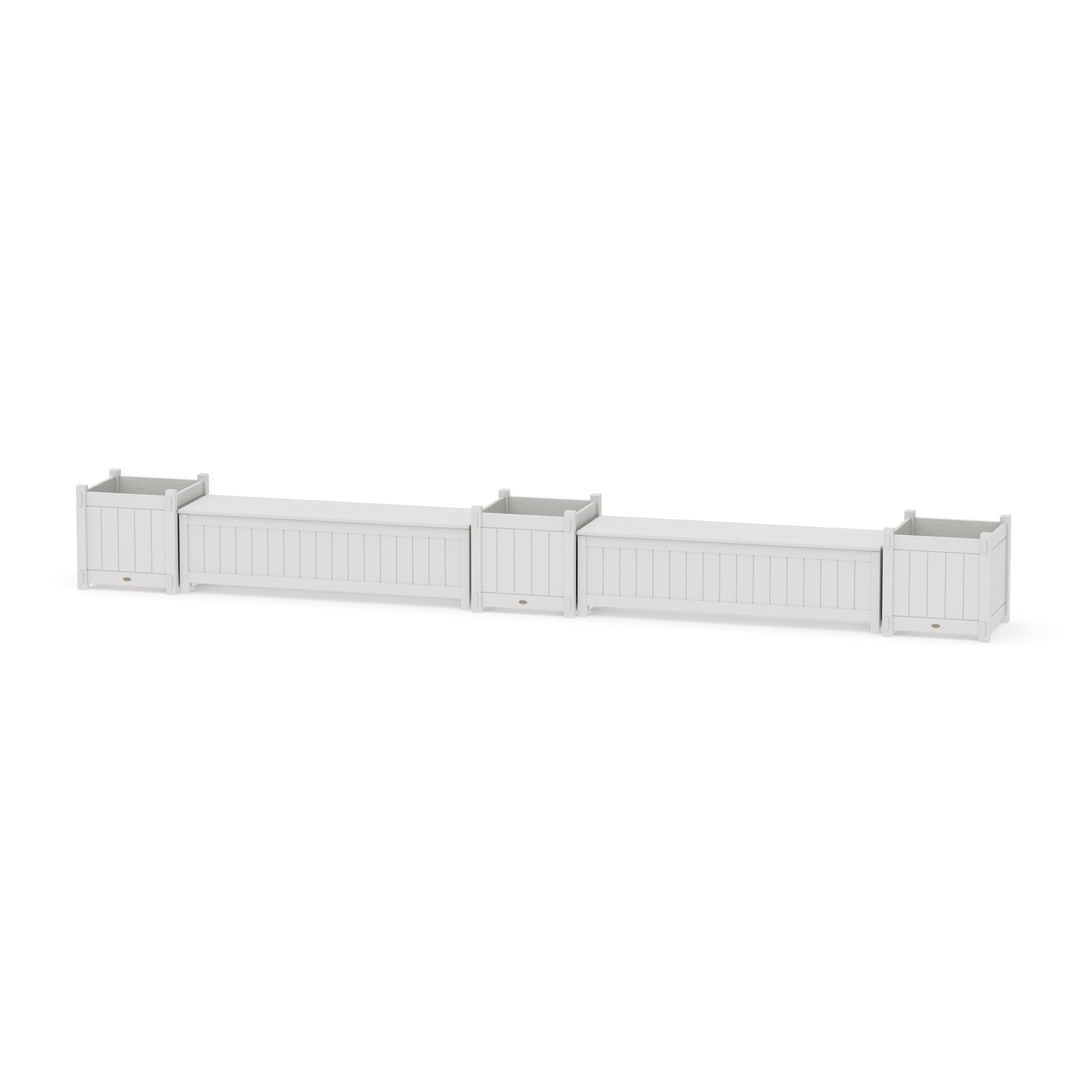 POLYWOOD 60" Vineyard Straight Double Planter Storage Bench Set- Large — Vintage White