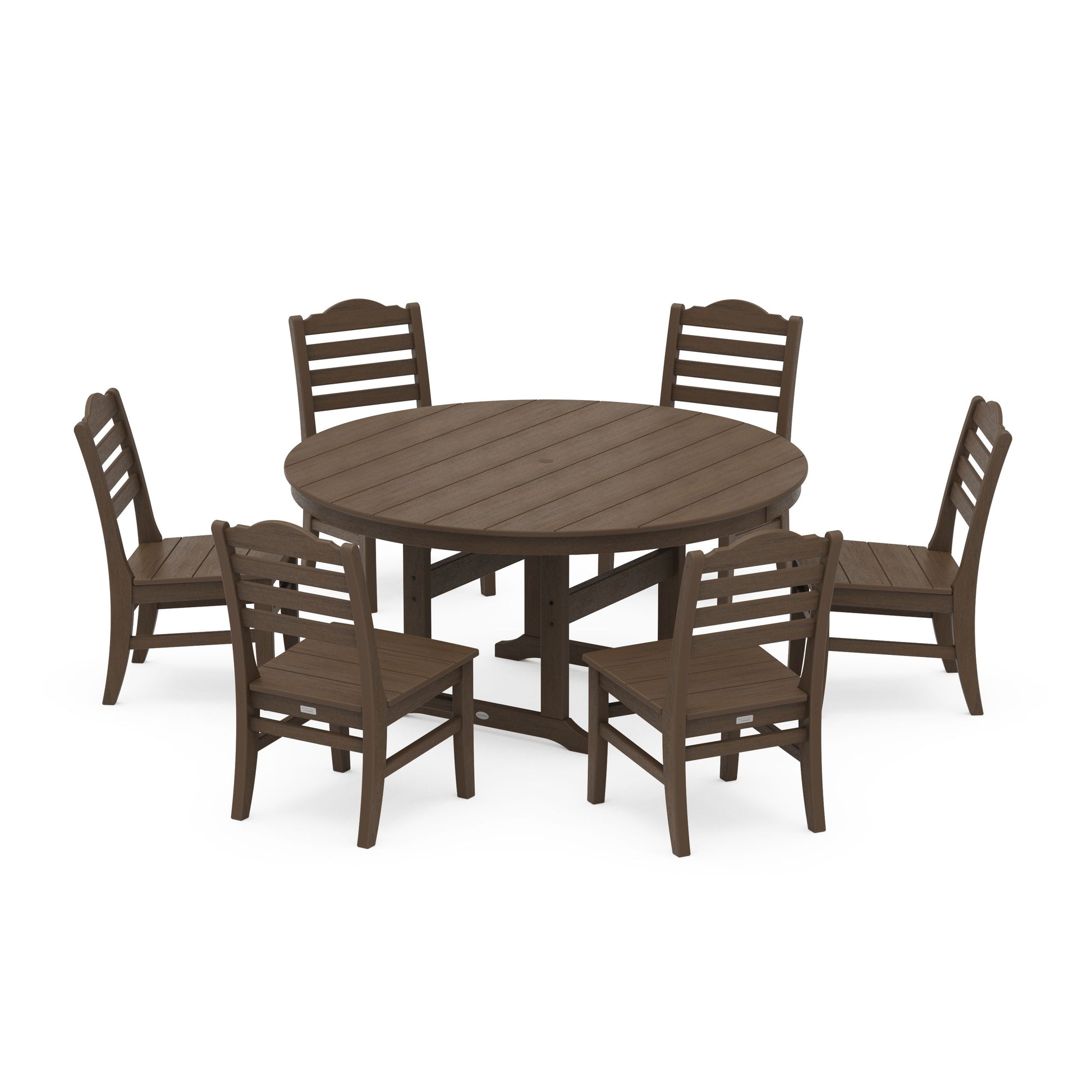 POLYWOOD Savannah 7-Piece Side Chair Round Farmhouse Dining Set — Kona