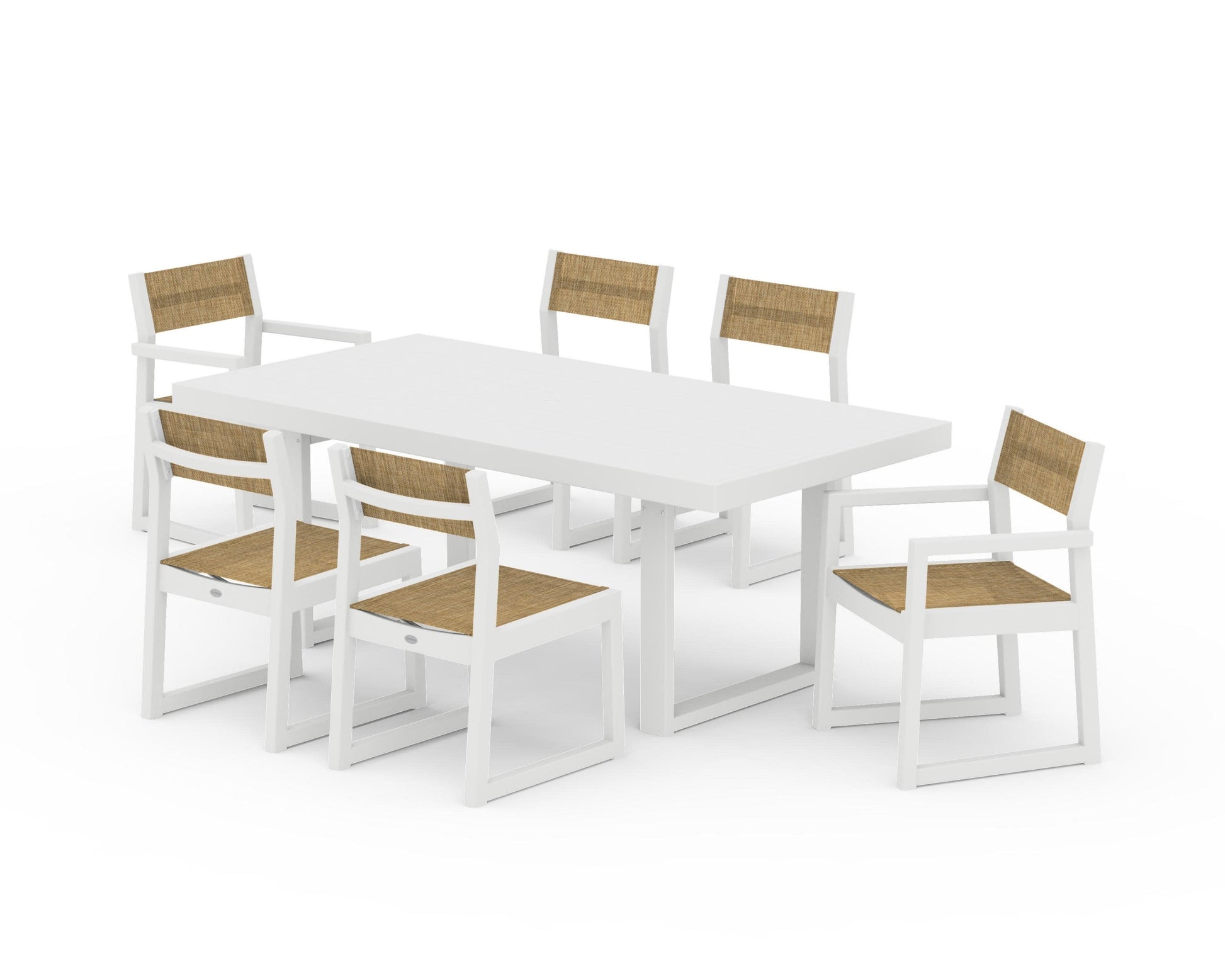 POLYWOOD EDGE Sling 7-Piece Dining Set — White / Burlap Sling