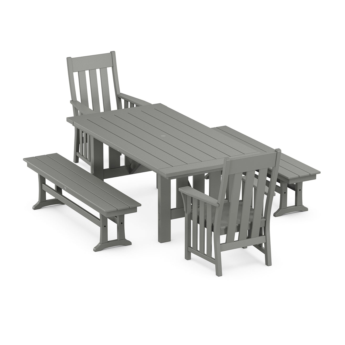POLYWOOD Acadia 5-Piece Dining Set with Benches — Slate Grey