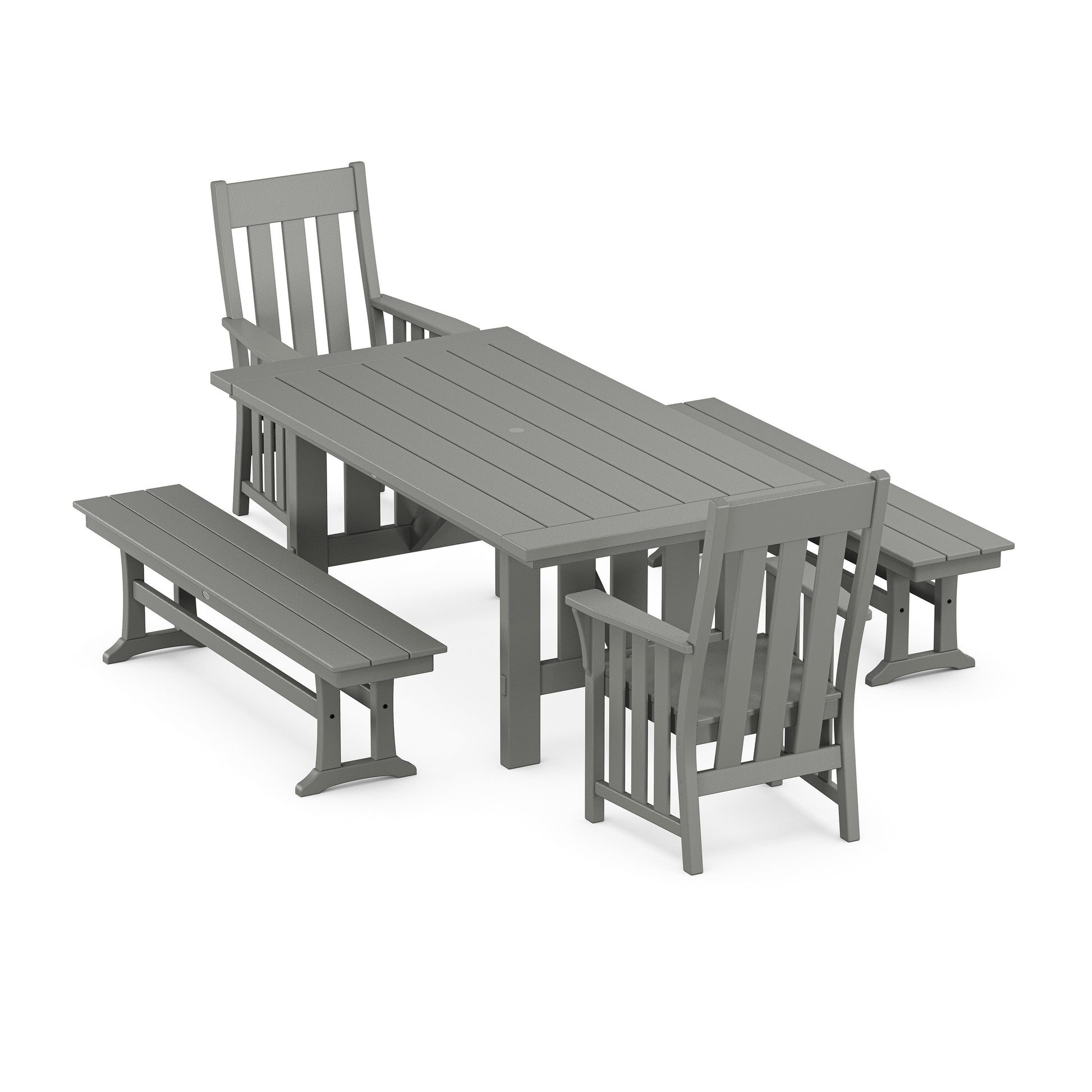POLYWOOD Acadia 5-Piece Dining Set with Benches — Slate Grey