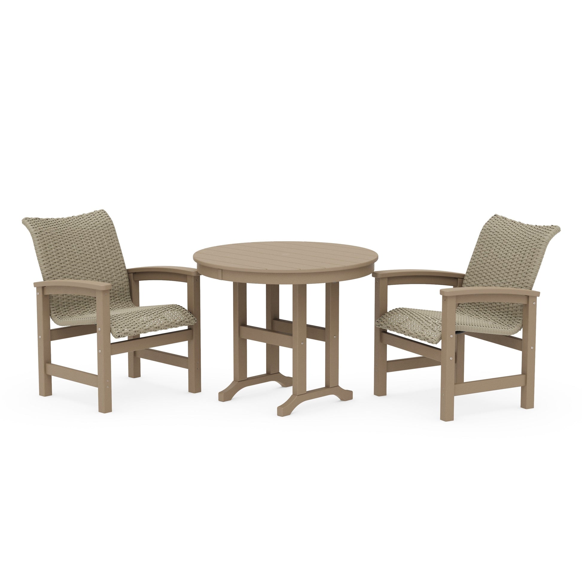 POLYWOOD Coastal Woven 3-Piece Farmhouse Dining Set — Vintage Sahara / Dune Grass