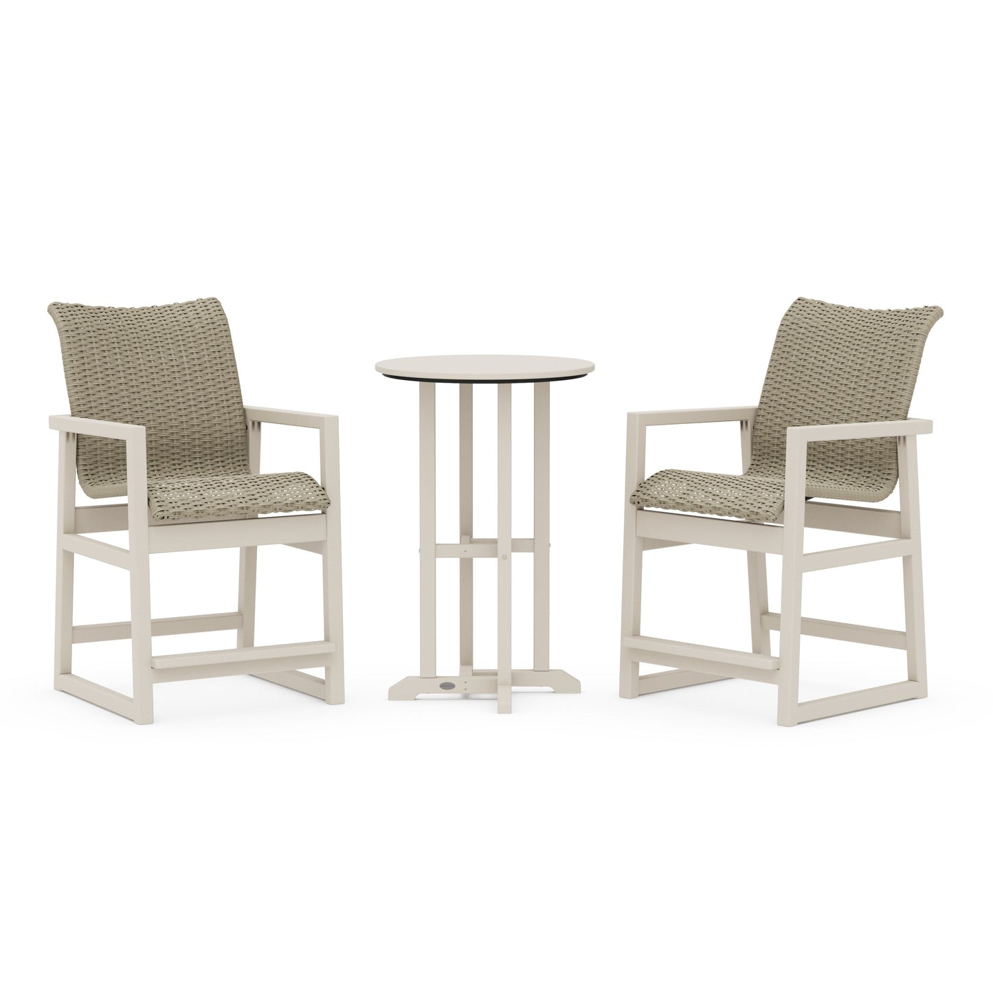 POLYWOOD EDGE Woven 3-Piece Farmhouse Counter Set — Sand / Dune Grass
