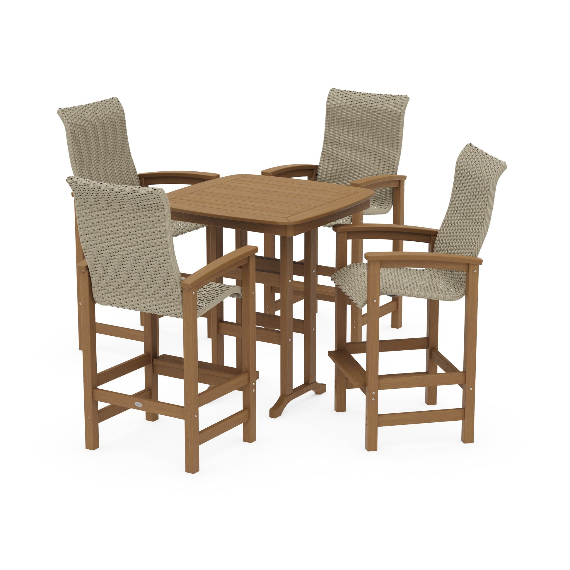 POLYWOOD Coastal Woven High-Back 5-Piece Bar Set — Natural / Dune Grass