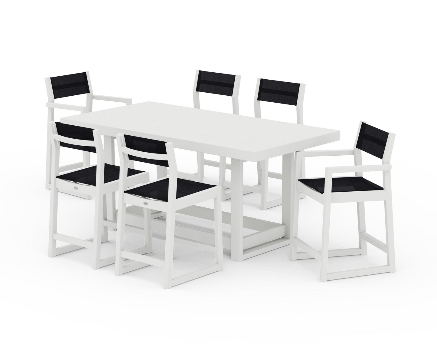 POLYWOOD EDGE Sling 7-Piece Counter Table Set — Vintage White / Black Sling
