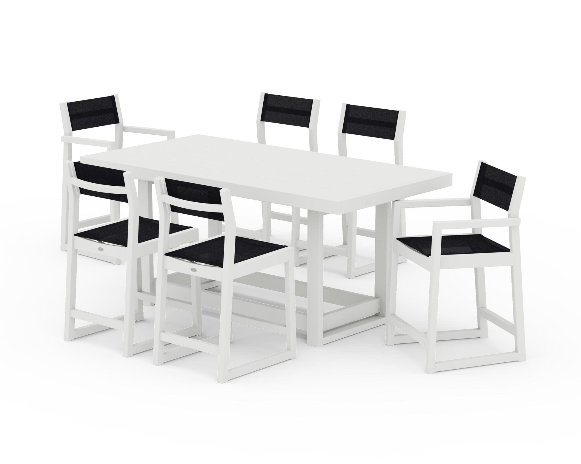 POLYWOOD EDGE Sling 7-Piece Counter Table Set — Vintage White / Black Sling