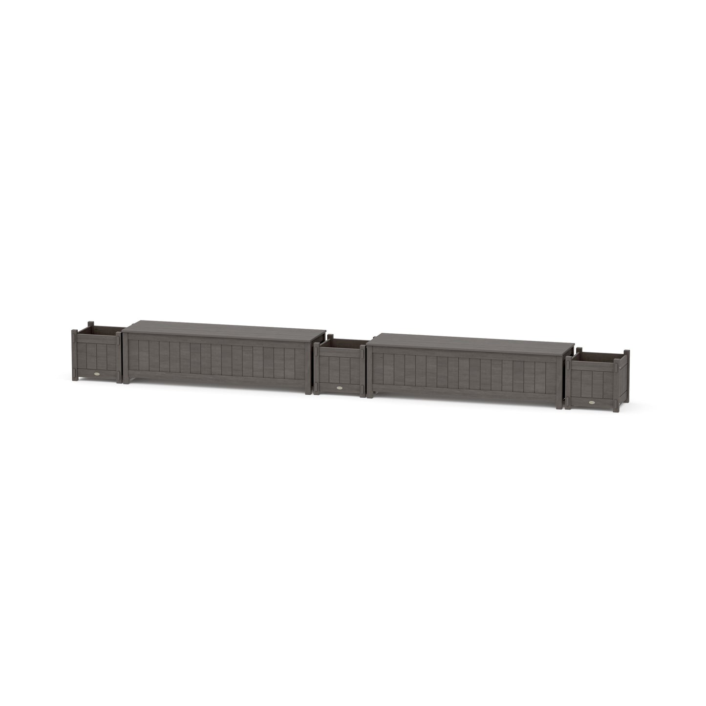 POLYWOOD 60" Vineyard Straight Double Planter Storage Bench Set — Driftwood