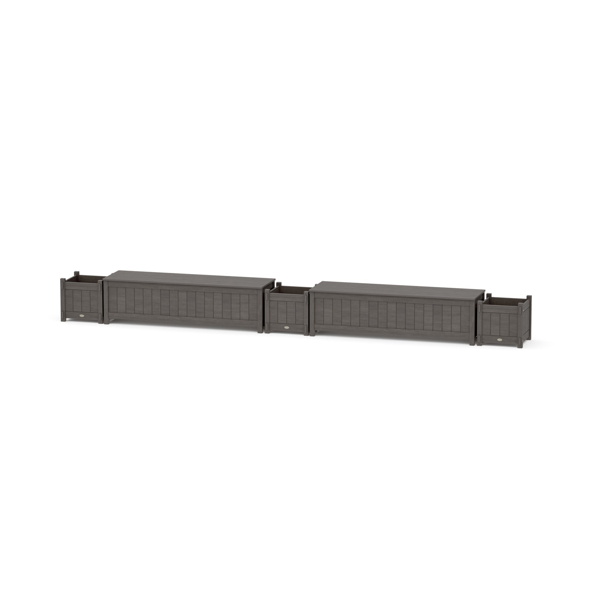 POLYWOOD 60" Vineyard Straight Double Planter Storage Bench Set — Driftwood