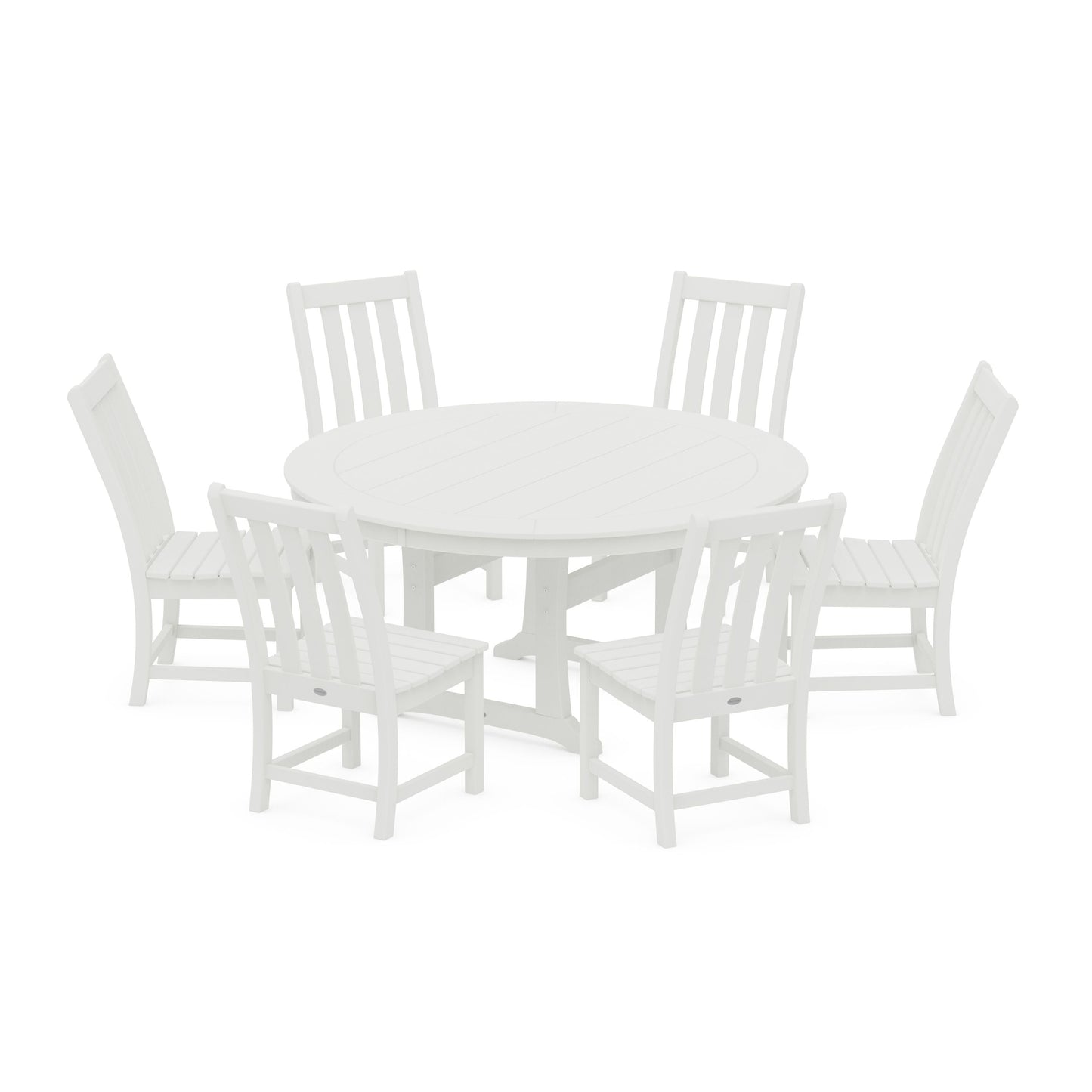 POLYWOOD Vineyard 7-Piece Side Chair Round Dining Set — Vintage White