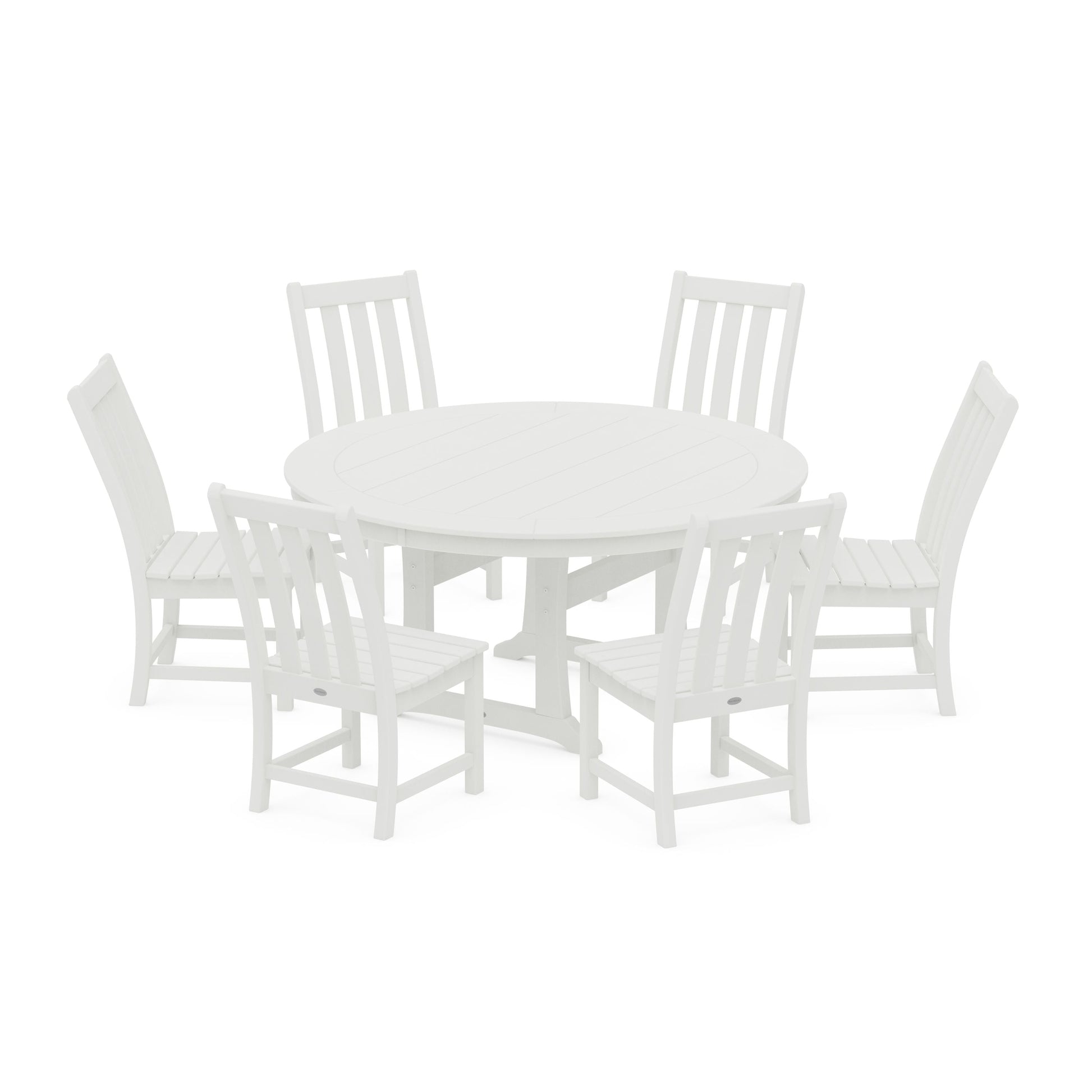 POLYWOOD Vineyard 7-Piece Side Chair Round Dining Set — Vintage White