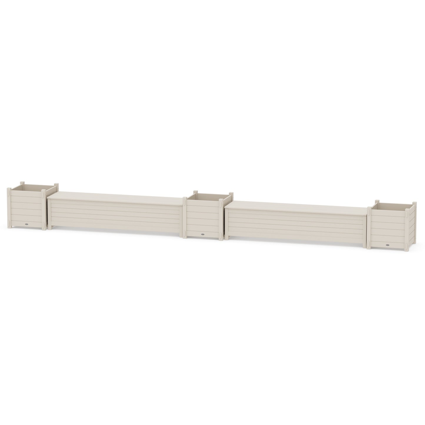 POLYWOOD 72" Nautical Straight Double Planter Storage Bench Set- Large — Sand