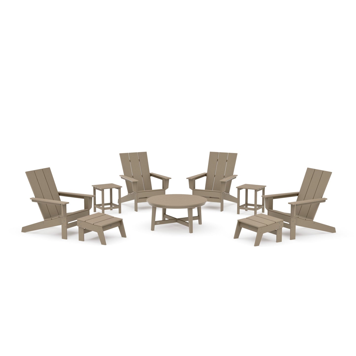 POLYWOOD Modern Studio Adirondack 9-Piece Conversation Set — Vintage Sahara