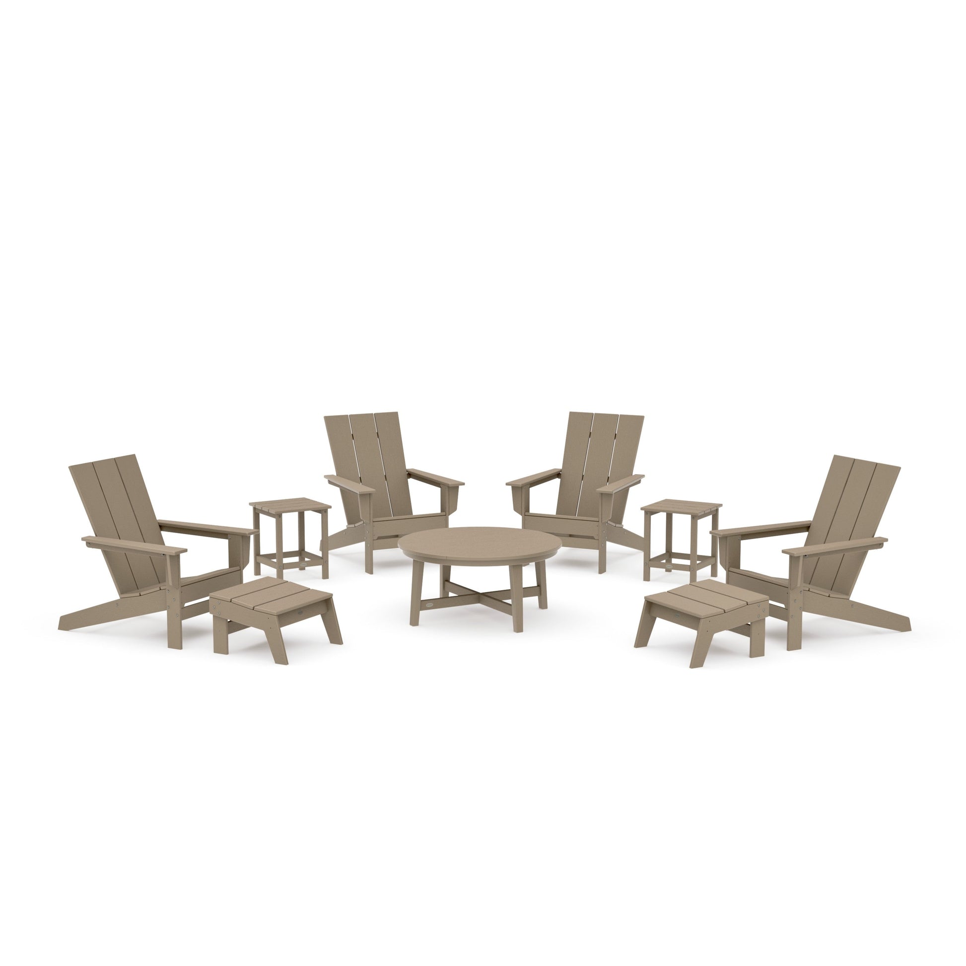 POLYWOOD Modern Studio Adirondack 9-Piece Conversation Set — Vintage Sahara