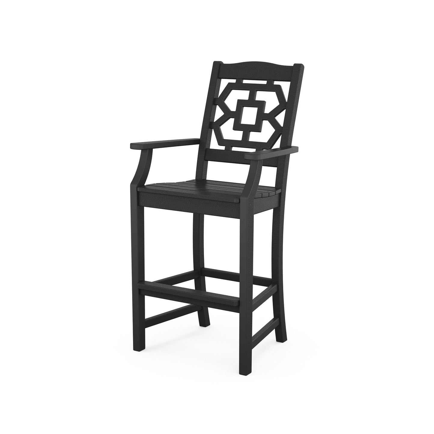 POLYWOOD Chinoiserie Bar Arm Chair — Black