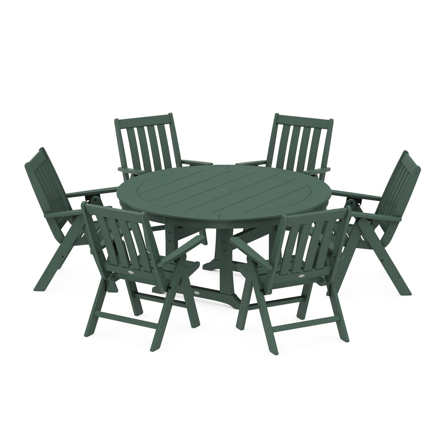 POLYWOOD Vineyard Folding 7-Piece Side Chair Round Dining Set — Green