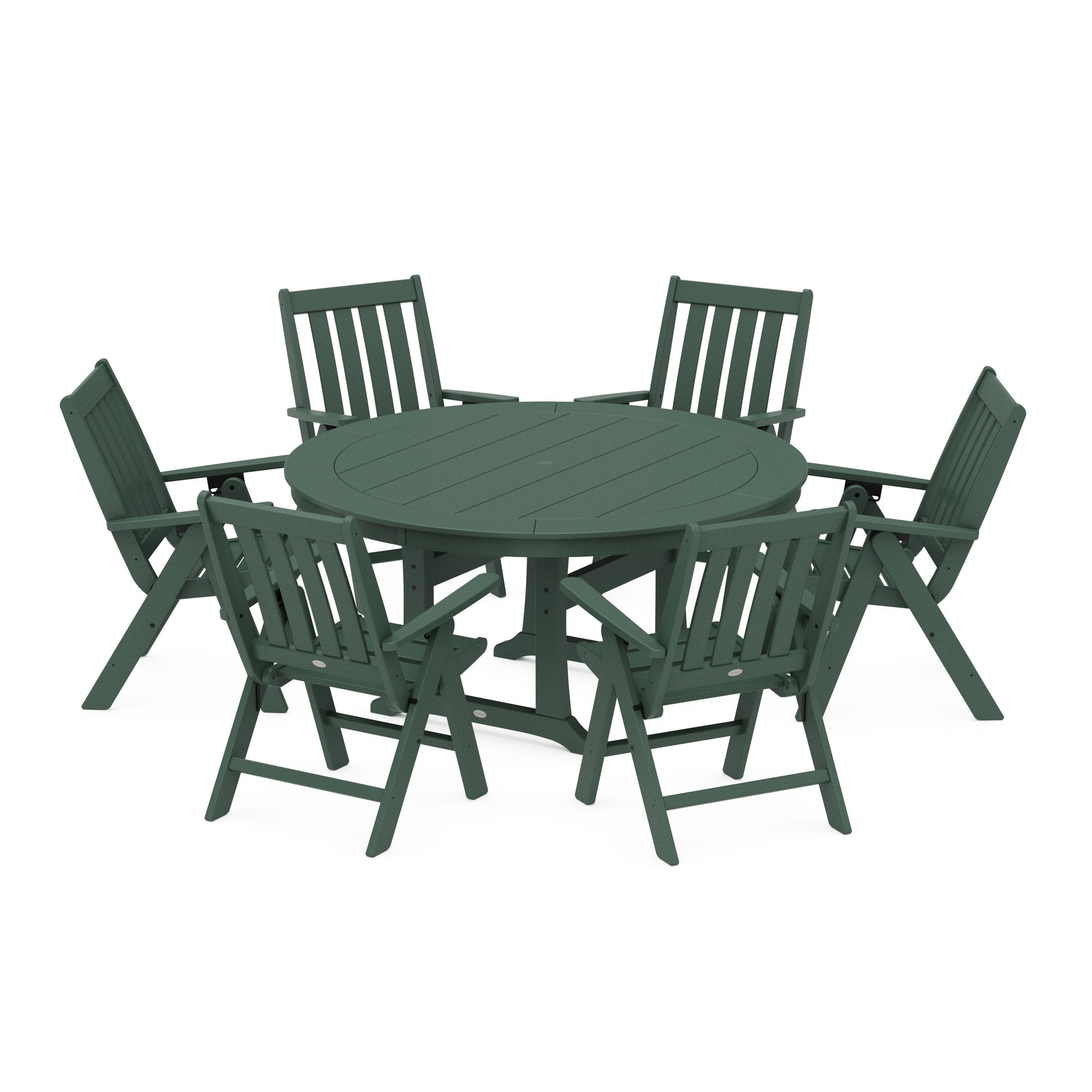 POLYWOOD Vineyard Folding 7-Piece Side Chair Round Dining Set — Green