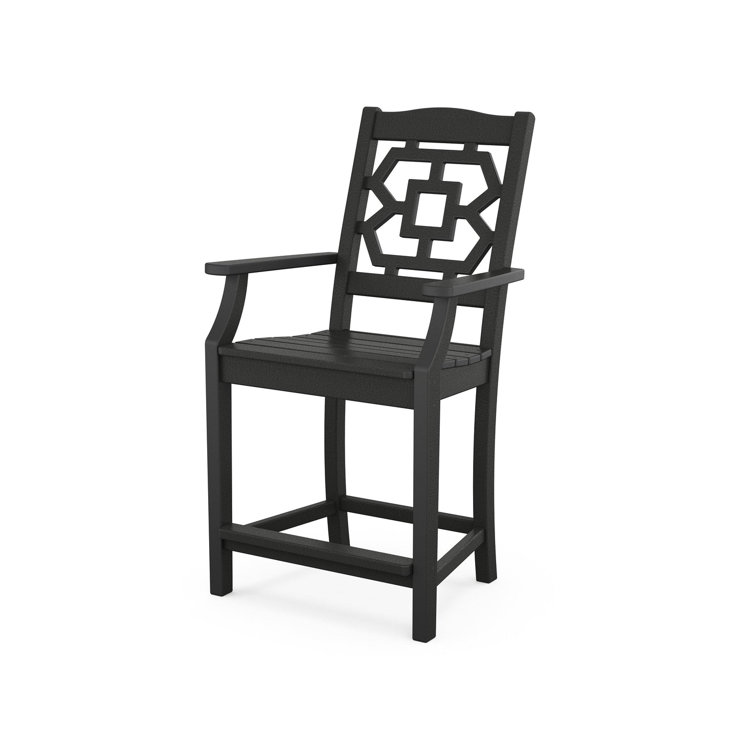 POLYWOOD Chinoiserie Counter Arm Chair — Black