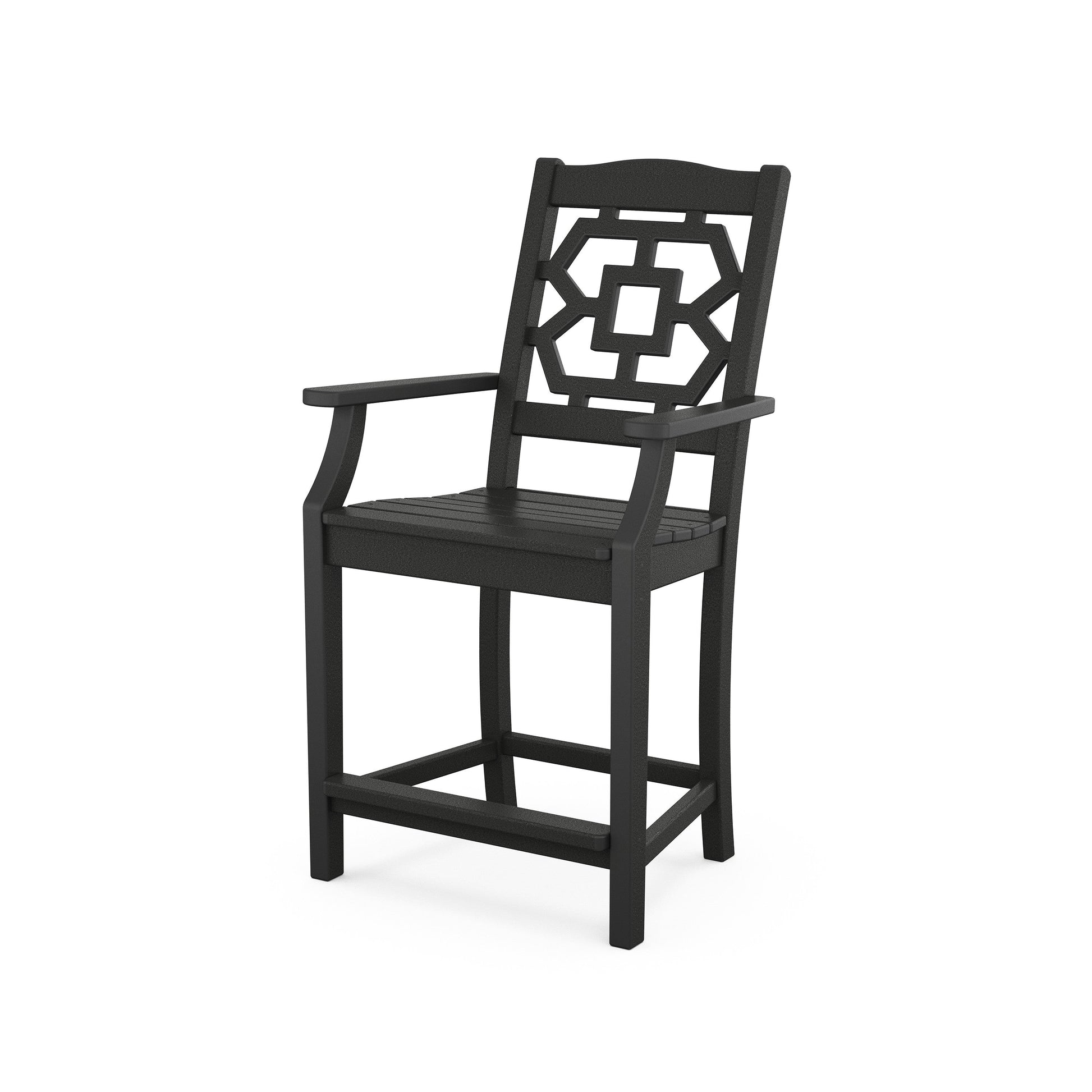 POLYWOOD Chinoiserie Counter Arm Chair — Black