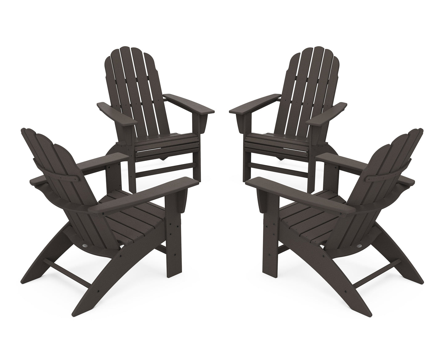 POLYWOOD 4-Piece Vineyard Curveback Adirondack Chair Conversation Set — Vintage Coffee