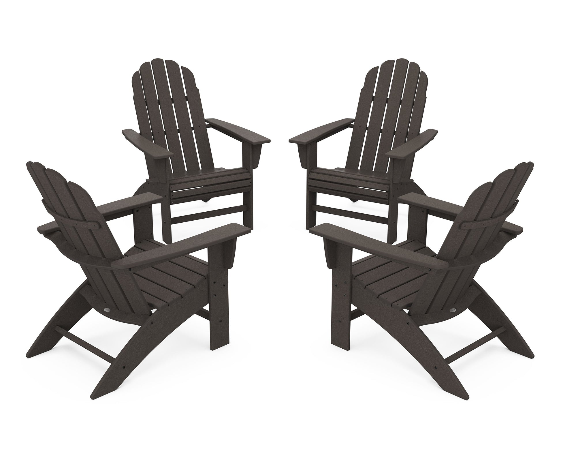 POLYWOOD 4-Piece Vineyard Curveback Adirondack Chair Conversation Set — Vintage Coffee