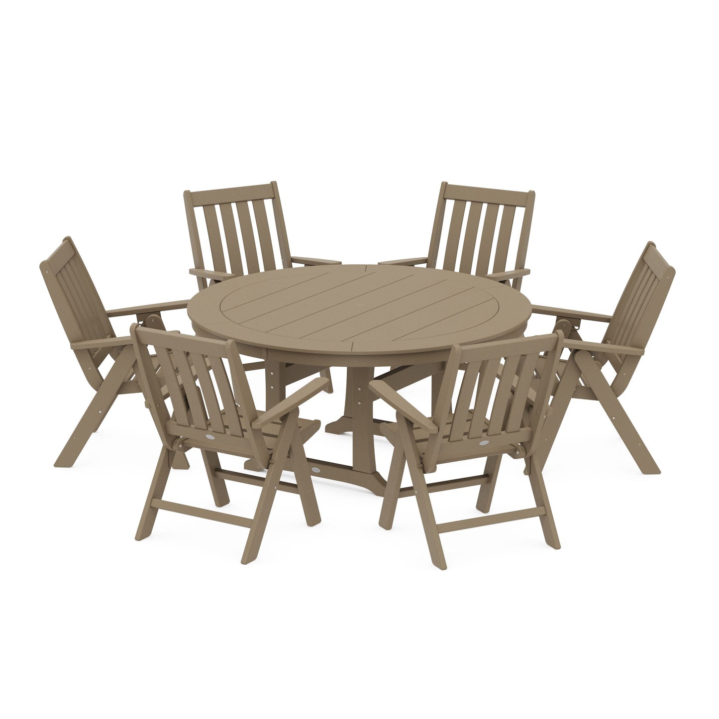 POLYWOOD Vineyard Folding 7-Piece Side Chair Round Dining Set — Vintage Sahara
