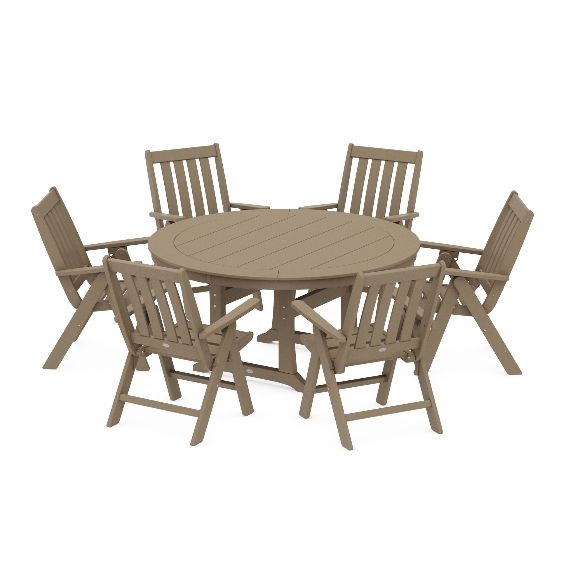 POLYWOOD Vineyard Folding 7-Piece Side Chair Round Dining Set — Vintage Sahara