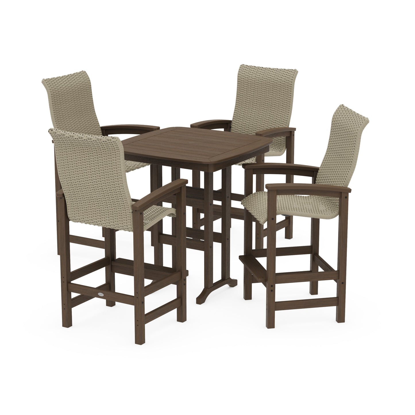 POLYWOOD Coastal Woven High-Back 5-Piece Bar Set — Kona / Dune Grass