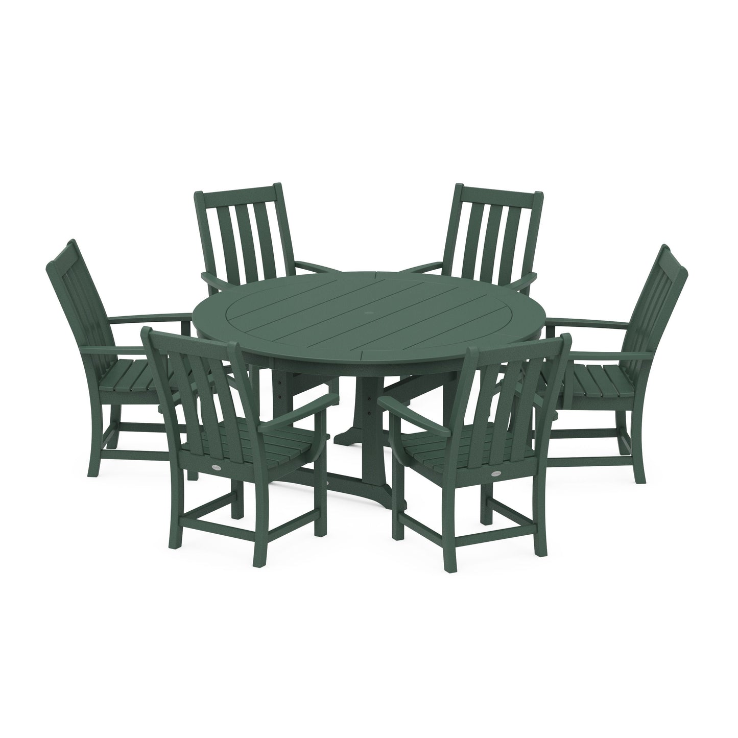 POLYWOOD Vineyard 7-Piece Arm Chair Round Dining Set — Green