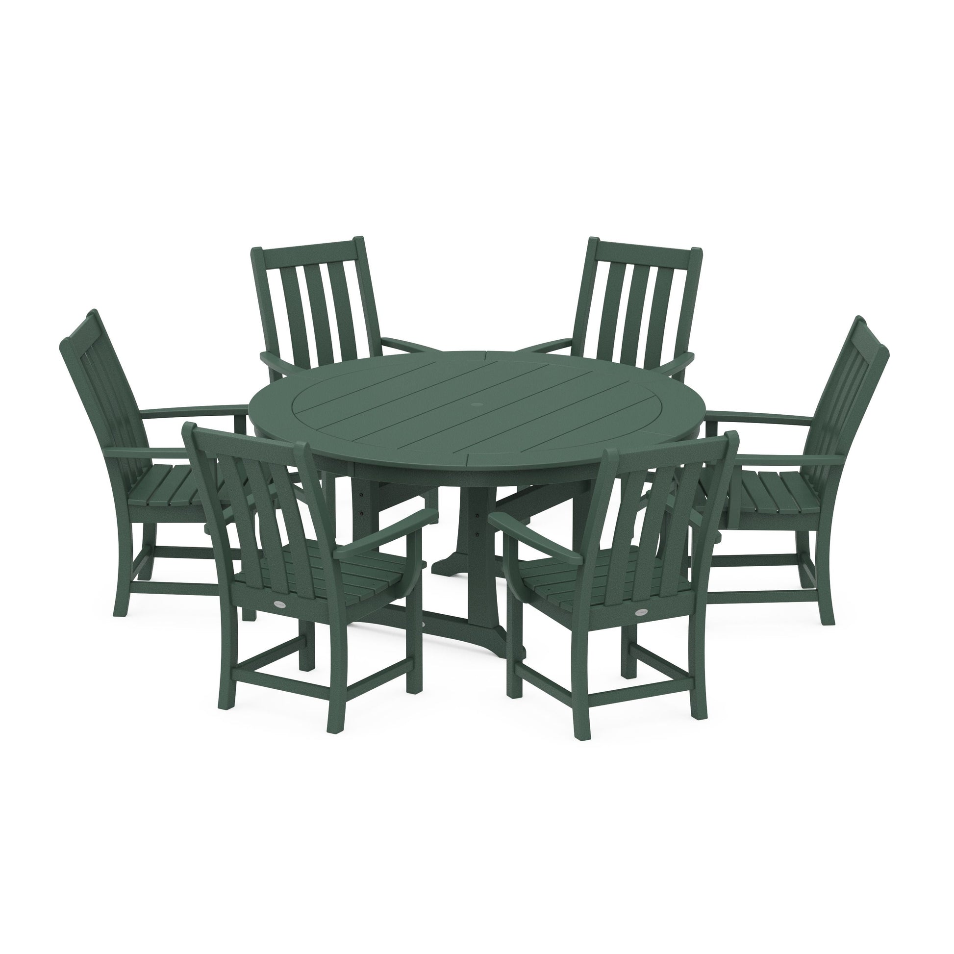 POLYWOOD Vineyard 7-Piece Arm Chair Round Dining Set — Green
