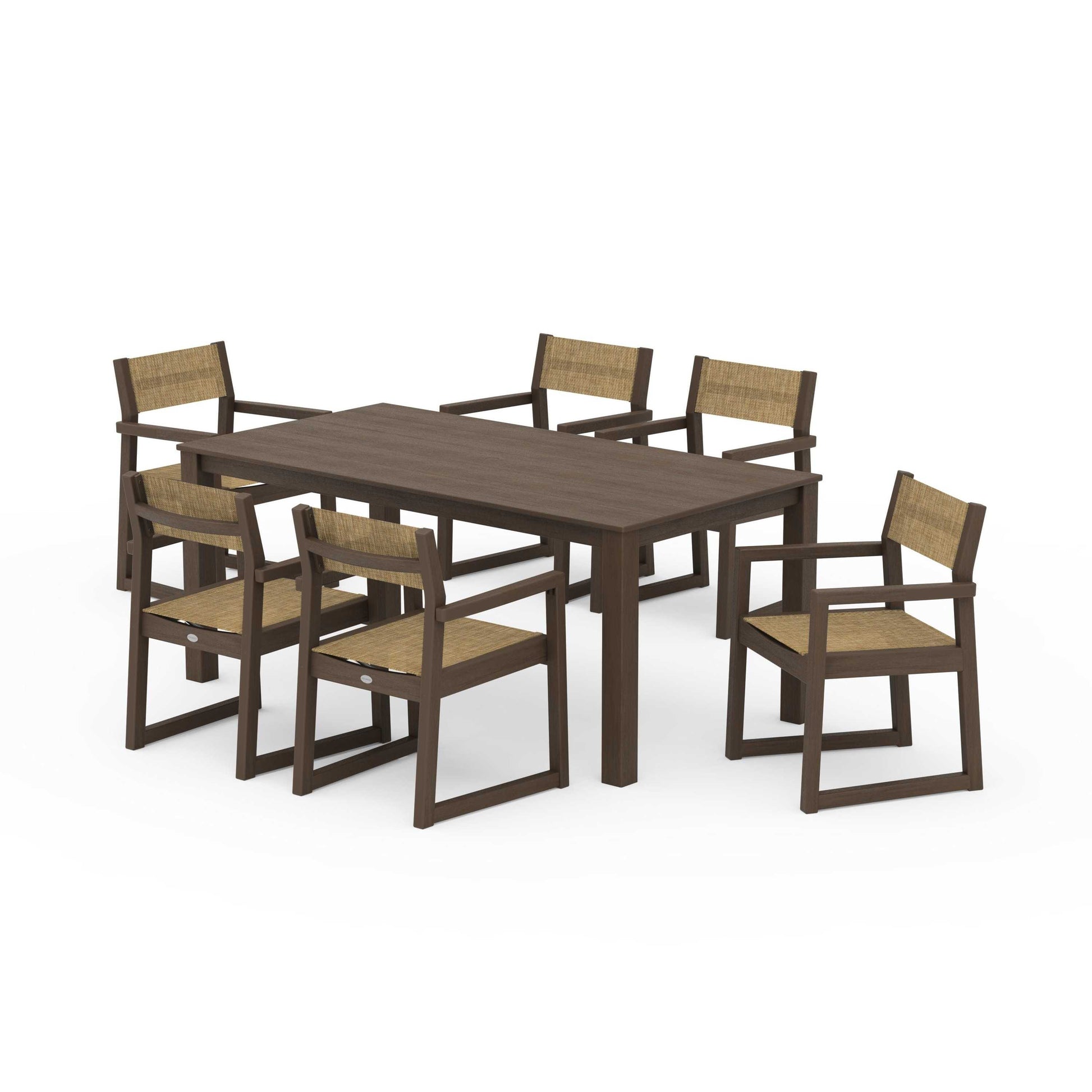 POLYWOOD EDGE Sling Arm Chair 7-Piece Parsons Dining Set — Kona / Burlap Sling