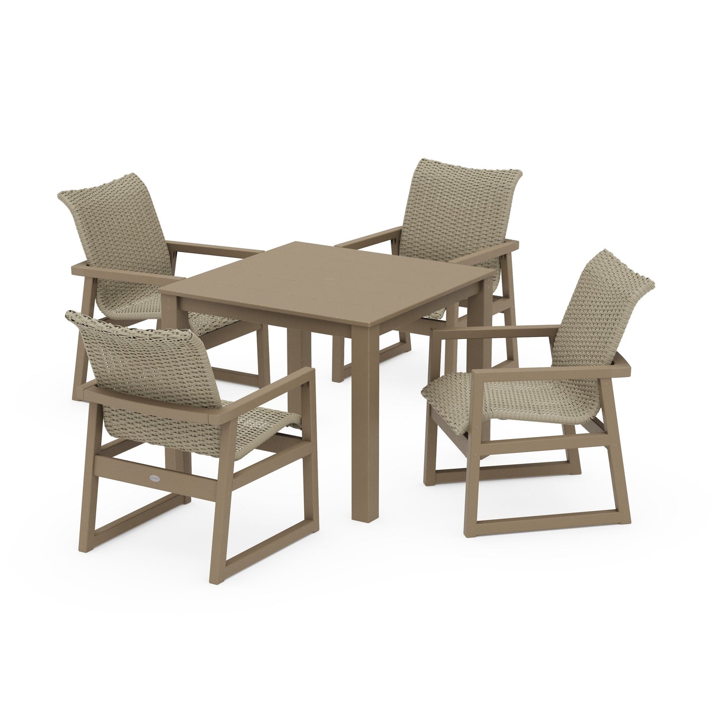 POLYWOOD EDGE Woven 5-Piece Parsons Dining Set — Vintage Sahara / Dune Grass