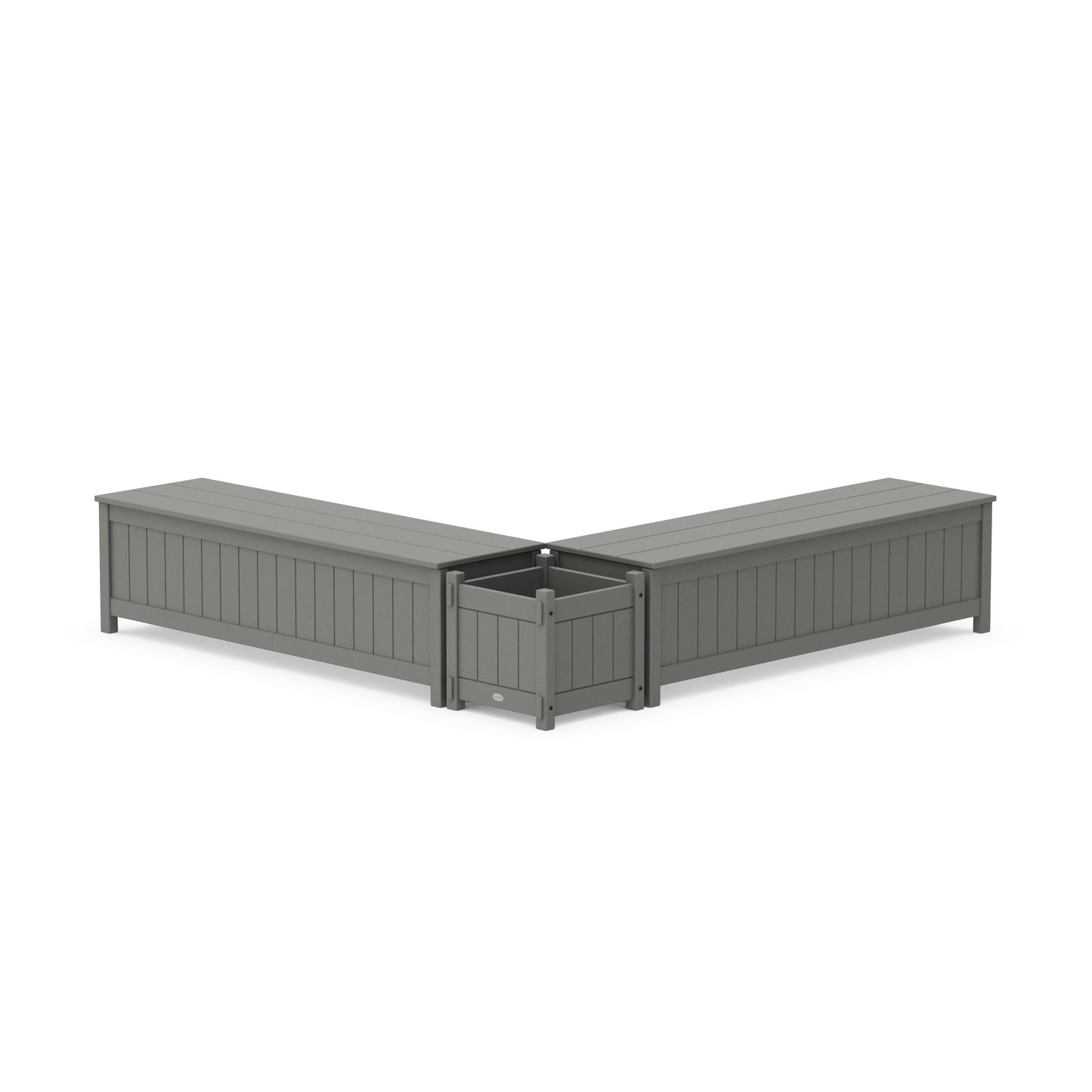 POLYWOOD 60" Vineyard L- Shaped Planter Storage Bench Set — Slate Grey