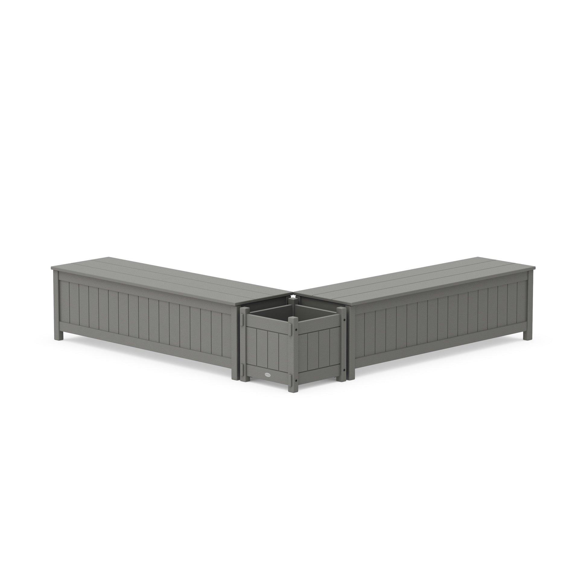 POLYWOOD 60" Vineyard L- Shaped Planter Storage Bench Set — Slate Grey