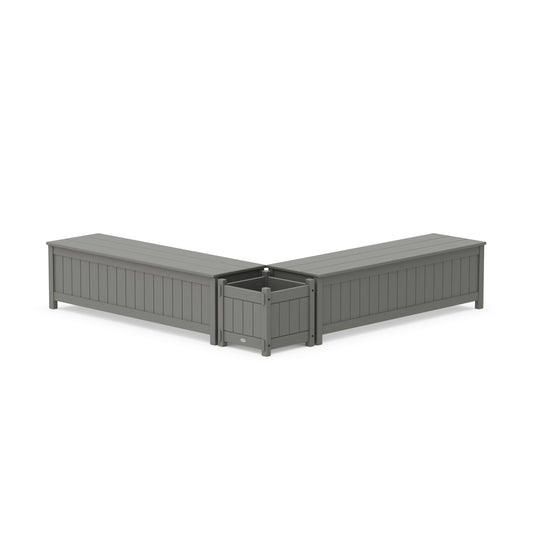 POLYWOOD 60" Vineyard L- Shaped Planter Storage Bench Set — Slate Grey