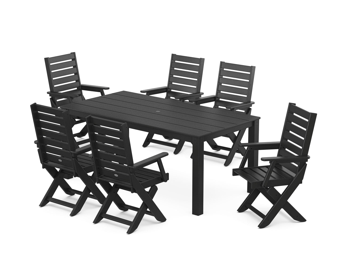 POLYWOOD Captain Folding Chair 7-Piece Parsons Dining Set — Black