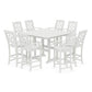 POLYWOOD Chinoiserie 9-Piece Square Side Chair Bar Set with Trestle Legs — Vintage White