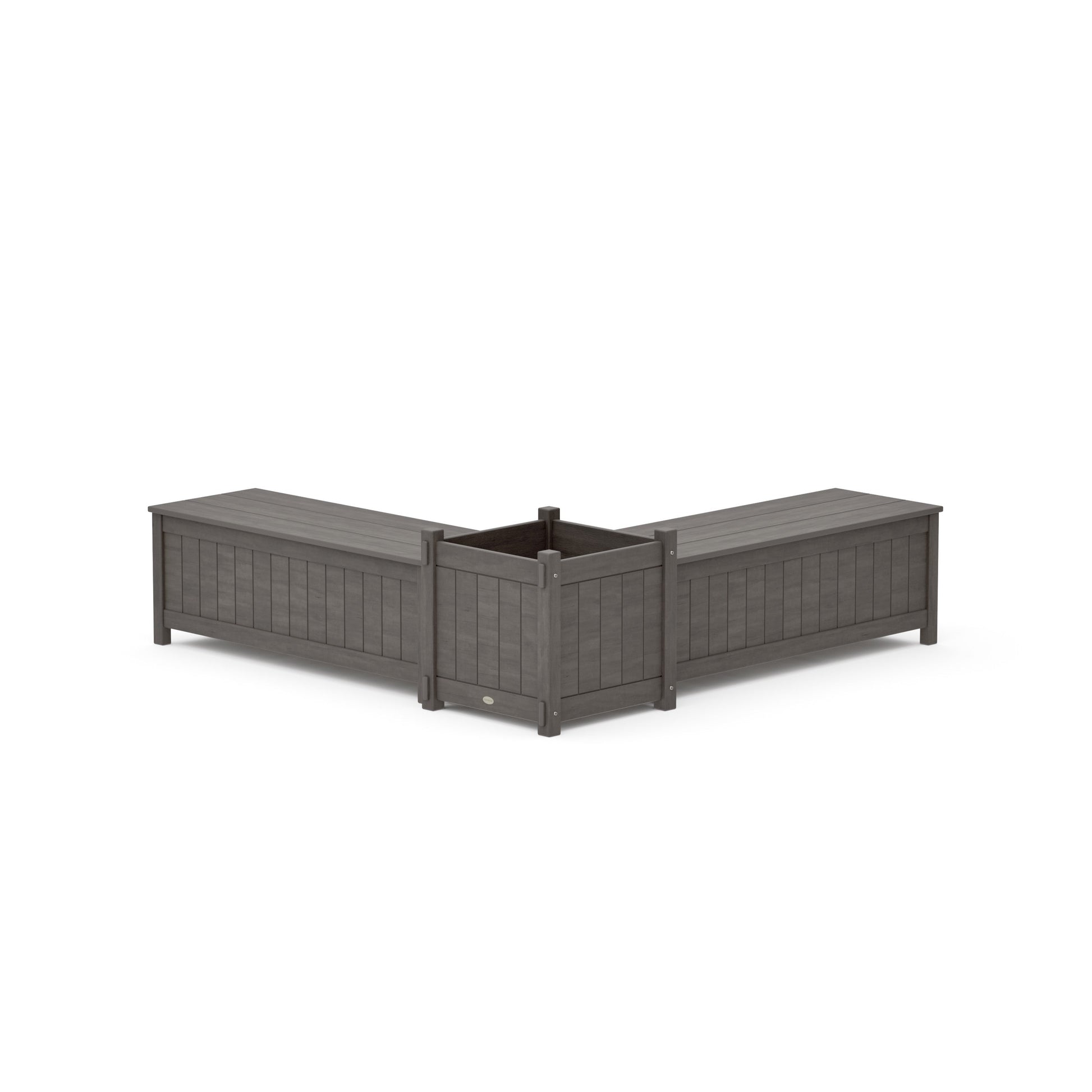 POLYWOOD 48" Vineyard L- Shaped Planter Storage Bench Set- Large — Driftwood