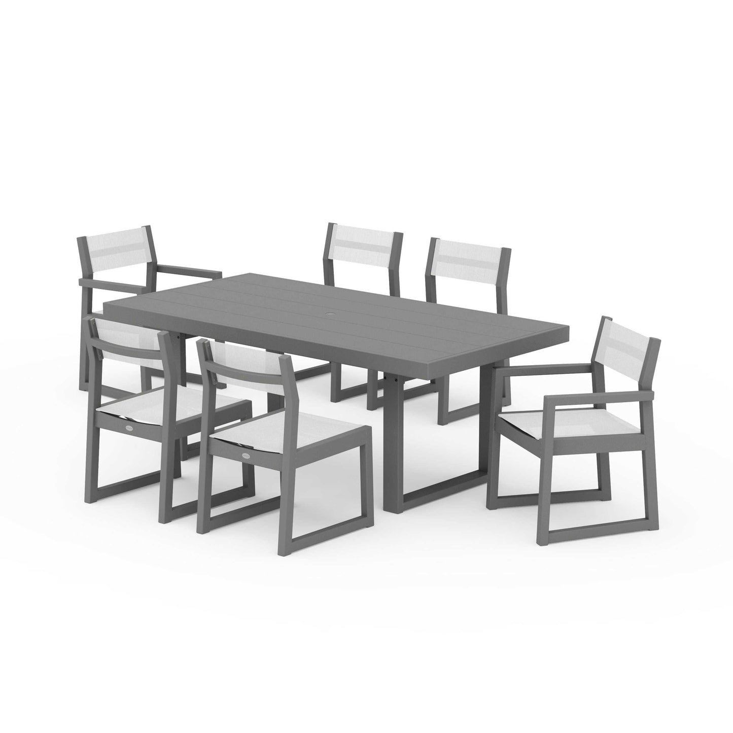 POLYWOOD EDGE Sling 7-Piece Dining Set — Slate Grey / White Sling