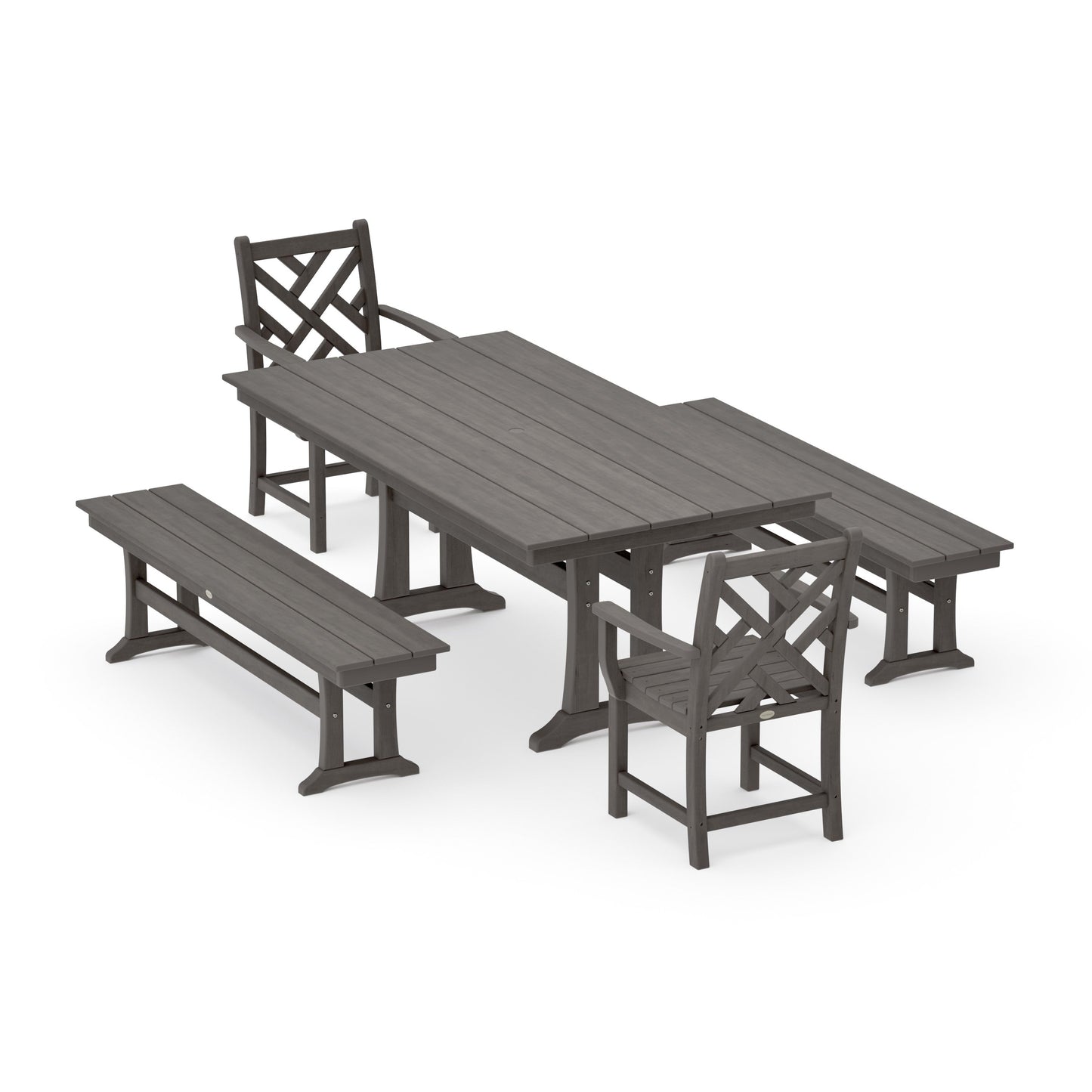 POLYWOOD Chippendale 5-Piece Farmhouse Dining Set With Trestle Legs — Driftwood