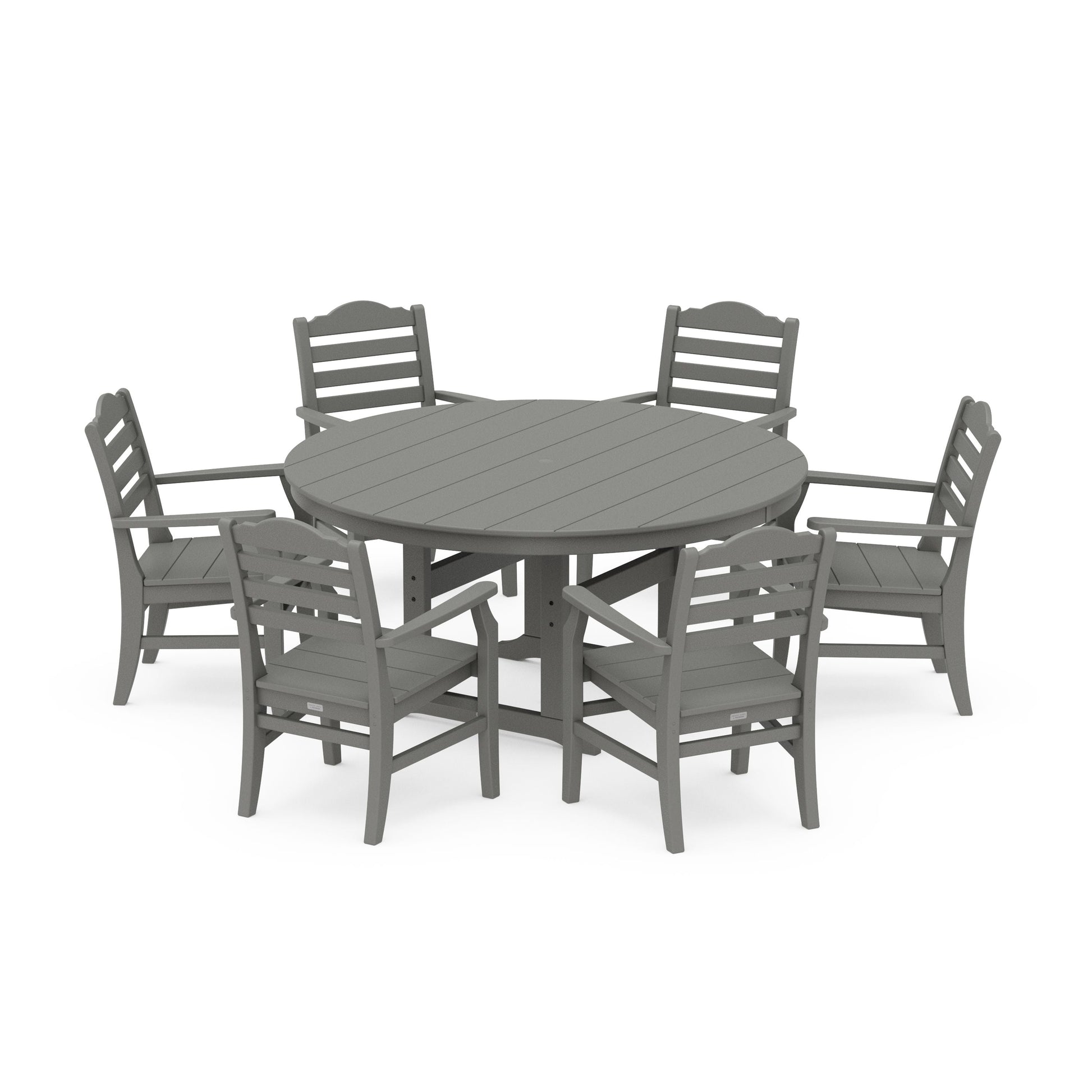 POLYWOOD Savannah 7-Piece Arm Chair Round Farmhouse Dining Set — Slate Grey
