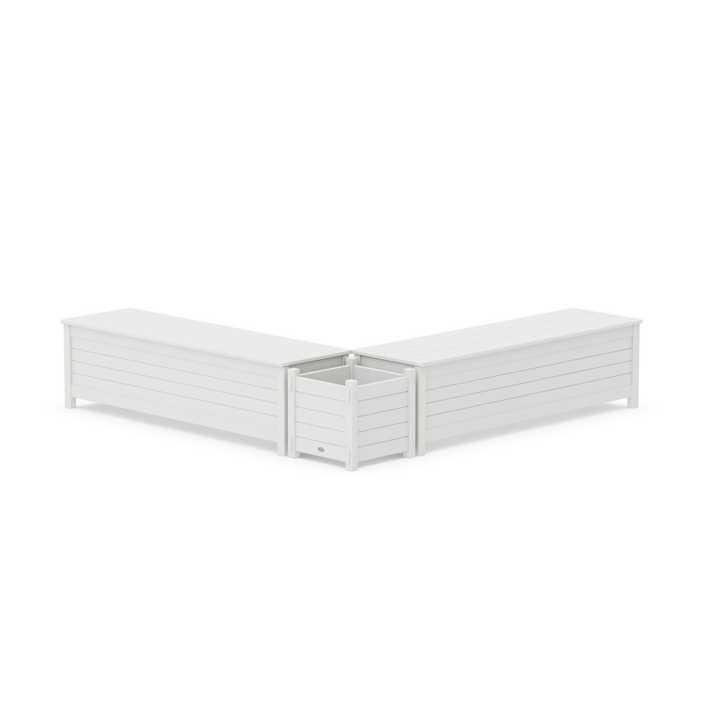 POLYWOOD 60" Nautical L- Shaped Planter Storage Bench Set — White