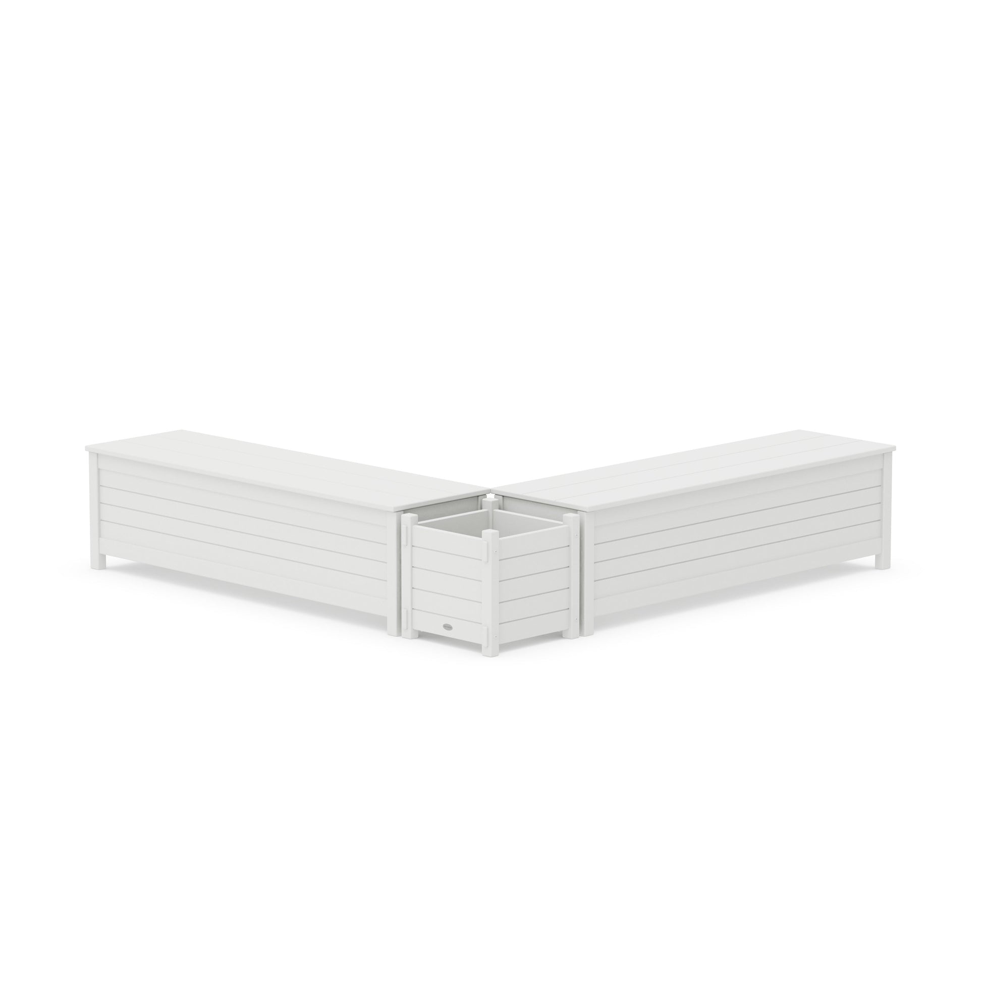 POLYWOOD 60" Nautical L- Shaped Planter Storage Bench Set — White
