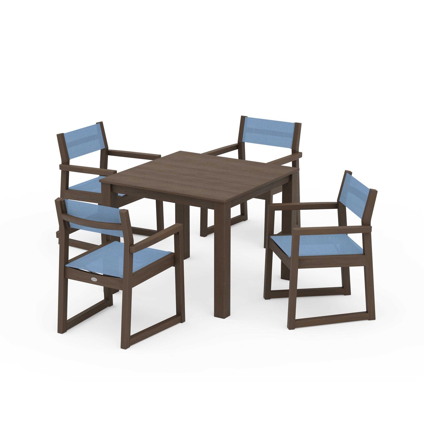 POLYWOOD EDGE Sling Arm Chair 5-Piece Parsons Dining Set — Kona / Poolside Sling