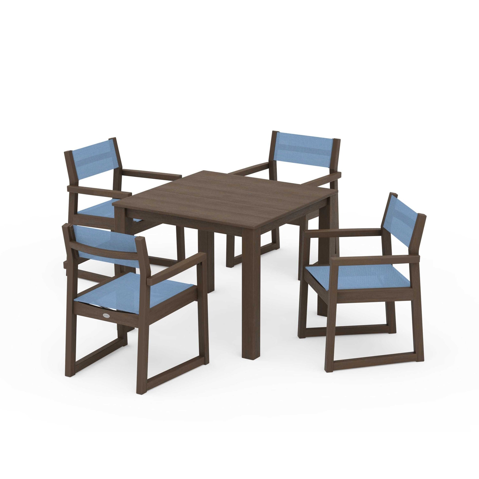 POLYWOOD EDGE Sling Arm Chair 5-Piece Parsons Dining Set — Kona / Poolside Sling