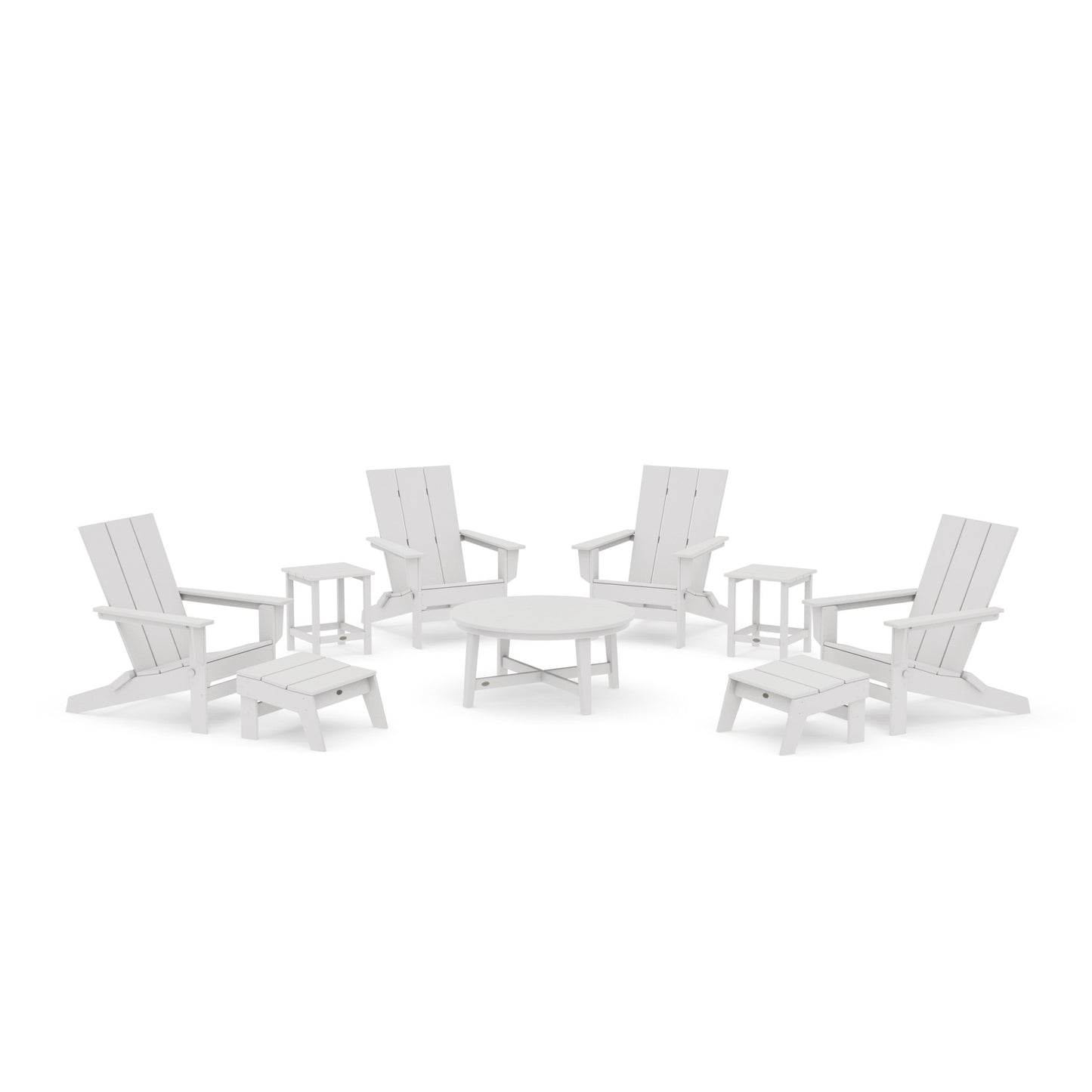 POLYWOOD Modern Studio Folding Adirondack 9-Piece Conversation Set — Vintage White