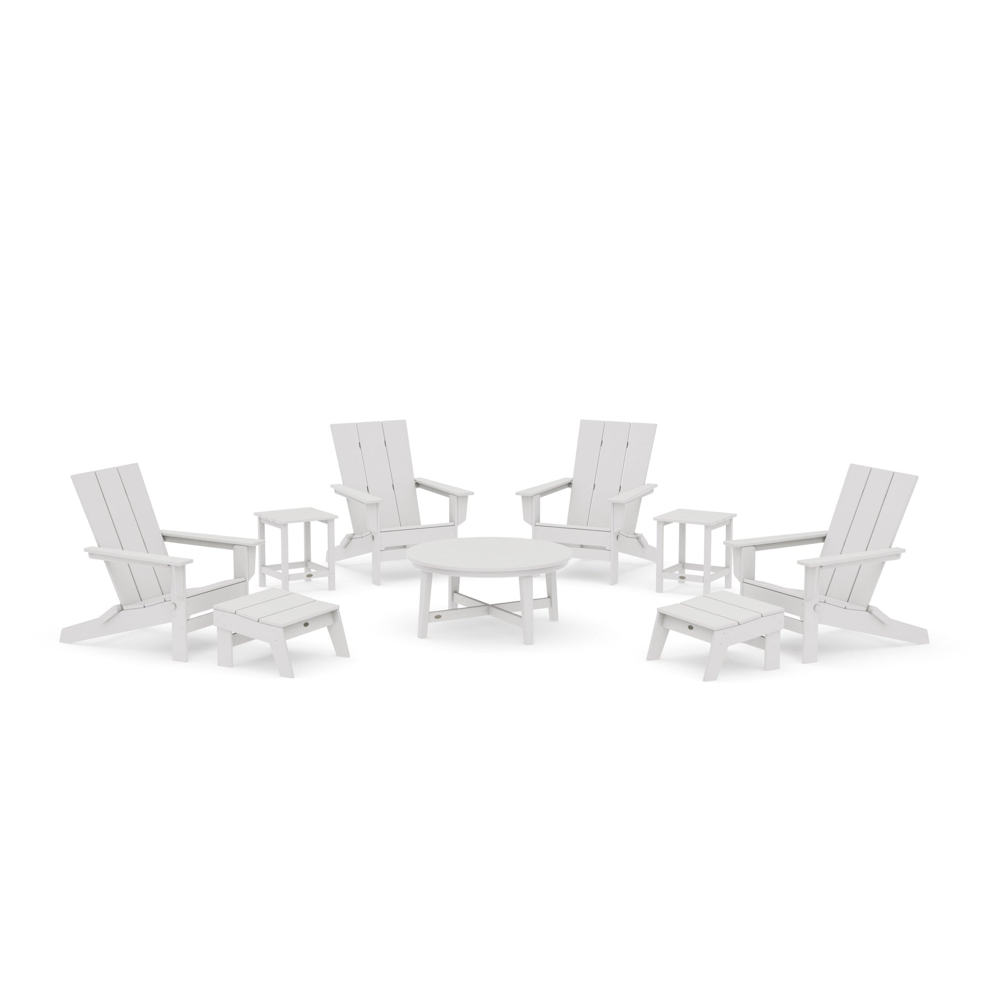 POLYWOOD Modern Studio Folding Adirondack 9-Piece Conversation Set — Vintage White
