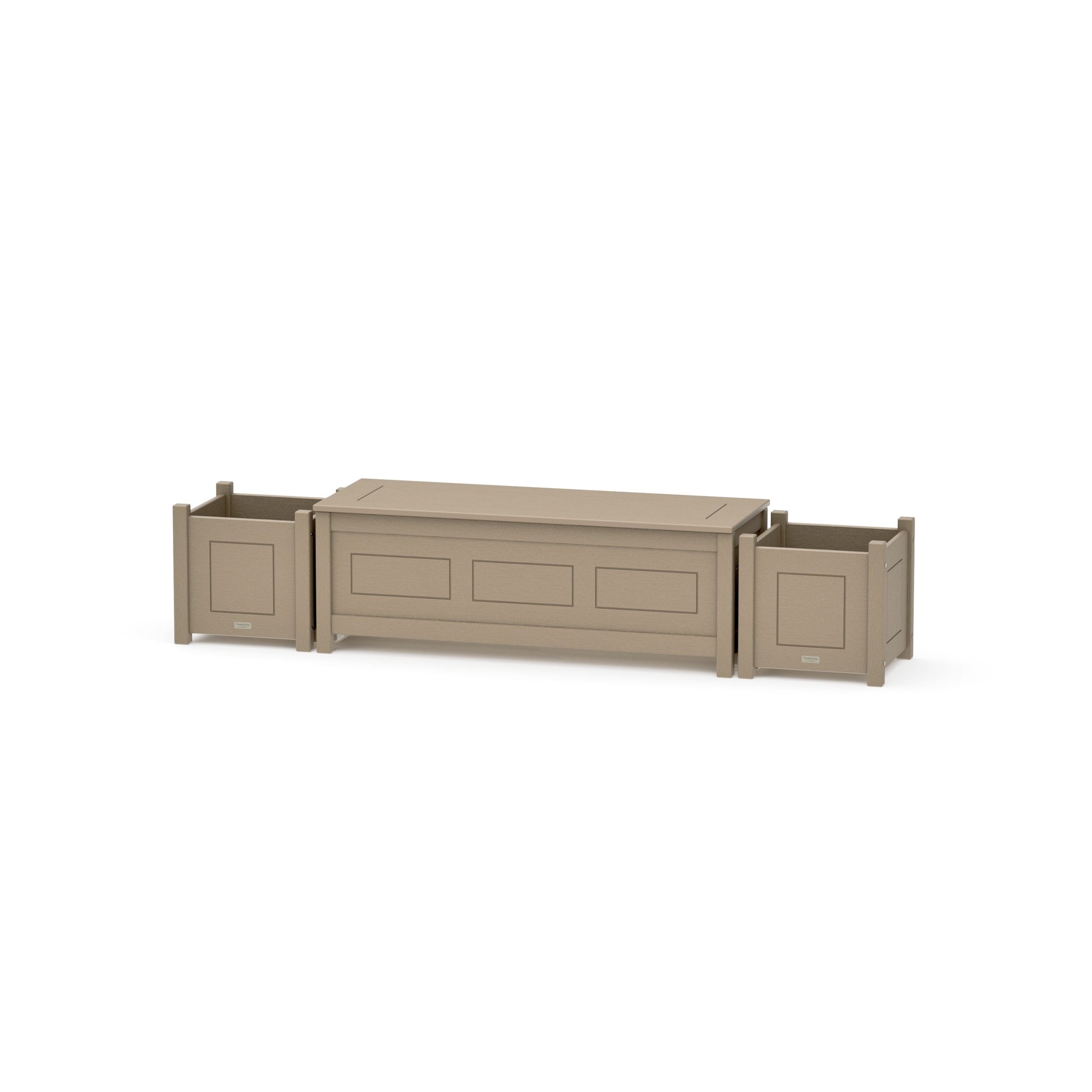 POLYWOOD 48" Country Living Straight Planter Storage Bench Set — Vintage Sahara