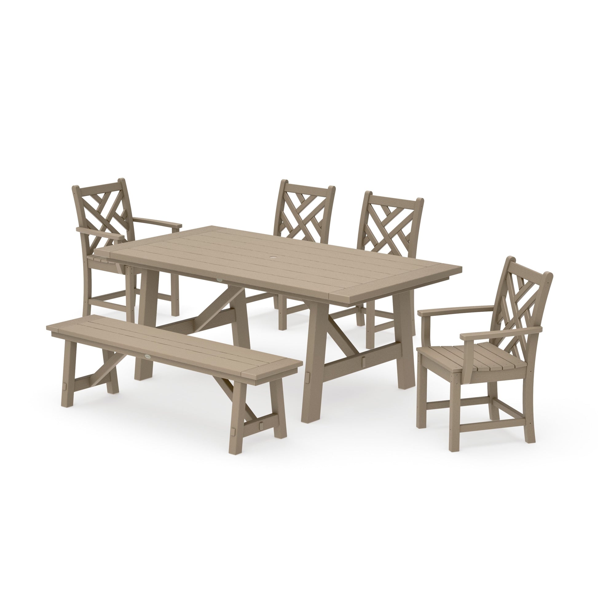 POLYWOOD Chippendale 6-Piece Rustic Farmhouse Dining Set With Bench — Vintage Sahara