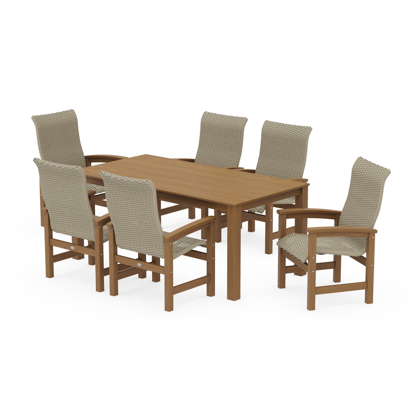 POLYWOOD Coastal Woven High-Back Arm Chair 7-Piece Parsons Dining Set — Natural / Dune Grass