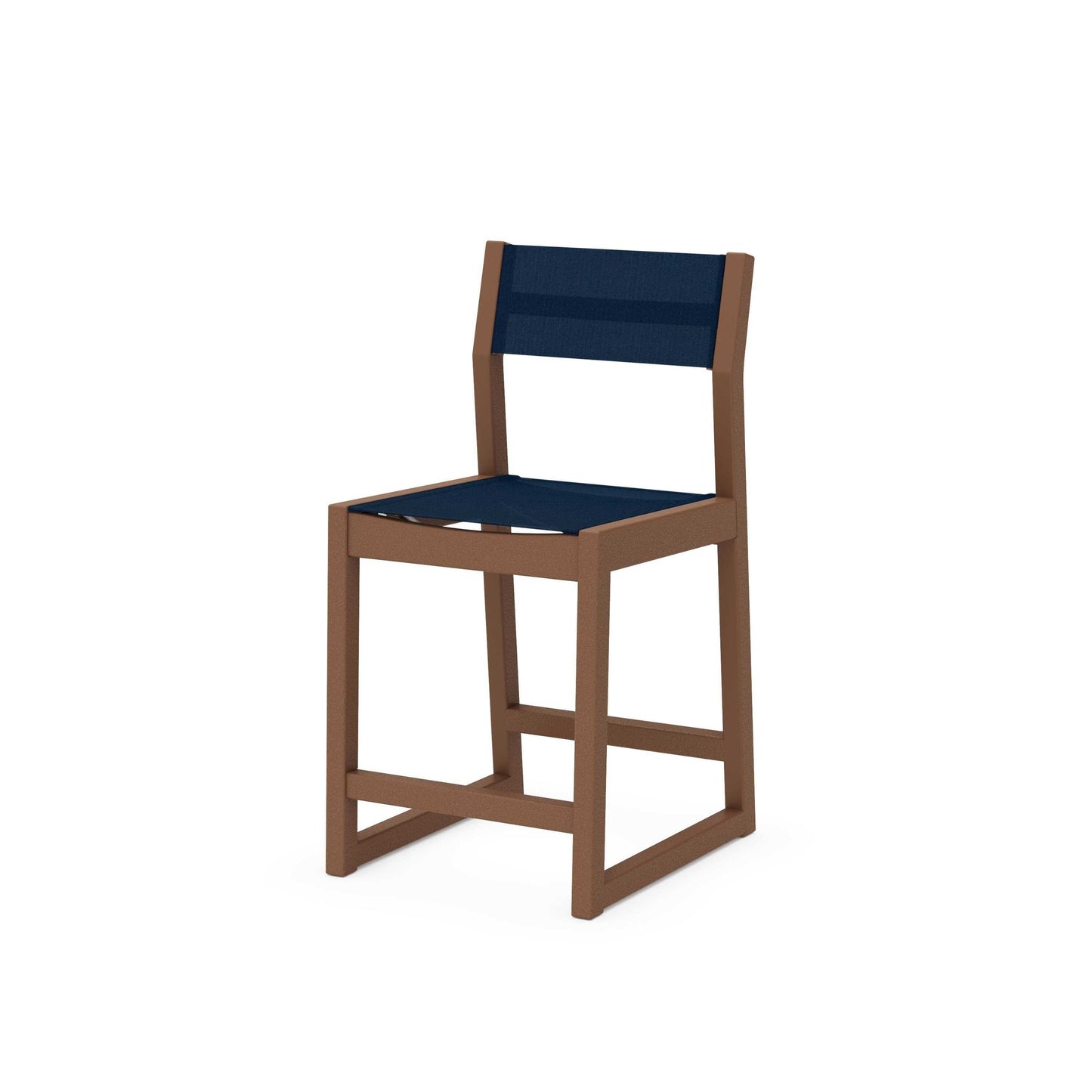 POLYWOOD EDGE Sling Counter Side Chair — Teak / Navy Blue Sling